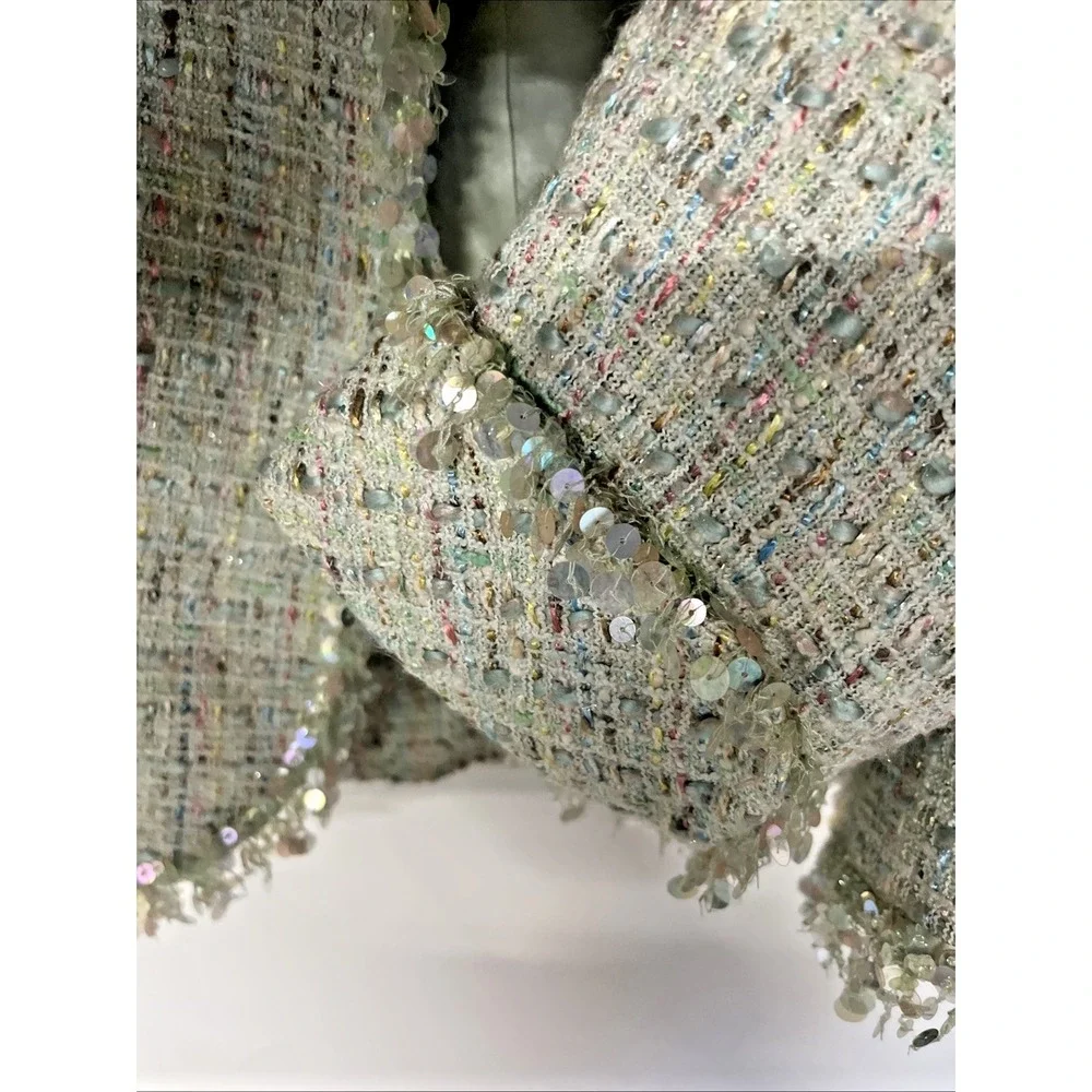 Tahari 2 Pc Boucle Tweed Skirt Suit Set Size 12 Sequin Trim Pastel Career - Picture 5 of 16